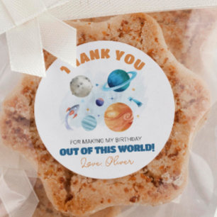 Rymden Planets Födelsedagsfest Runt Klistermärke