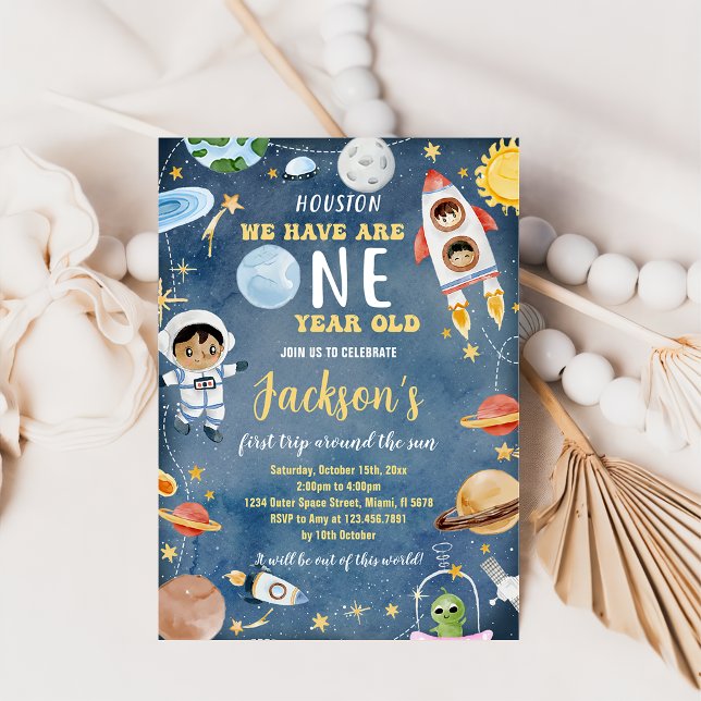 Rymden Planets Första Födelsedagsfesten Inbjudningar (Skapare uppladdad)