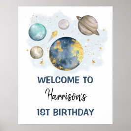 Rymden Planets Galaxy Boy Birthday Välkommen Poster