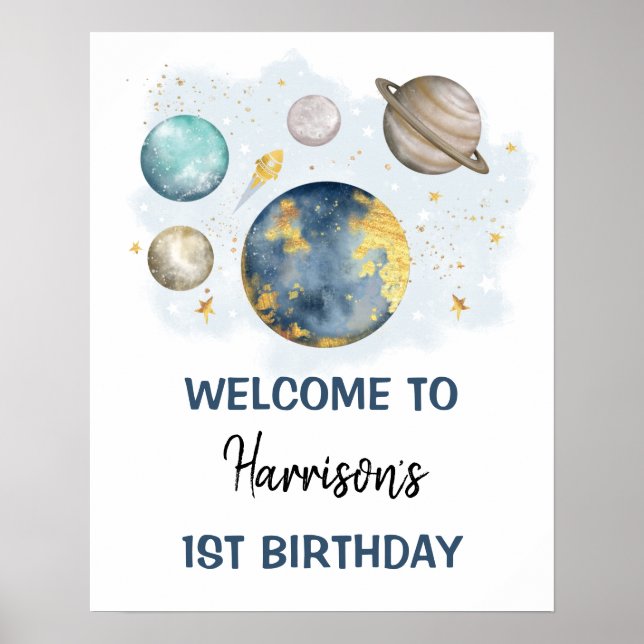 Rymden Planets Galaxy Boy Birthday Välkommen Poster (Framsidan)