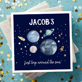 Rymden Planets Galaxy Guld Blue Boy Birthday Pappersservett