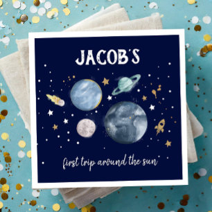 Rymden Planets Galaxy Guld Blue Boy Birthday Pappersservett