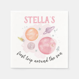 Rymden Planets Galaxy Rosa Girl 1:a födelsedagen Pappersservett