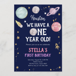Rymden Planets Girl First Birthday bjudande Inbjudningar
