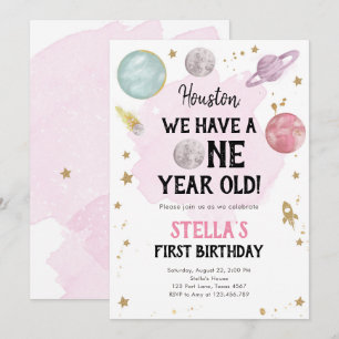 Rymden Planets Girl First Birthday bjudande Inbjudningar