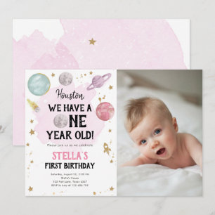 Rymden Planets Girl First Birthday Inbjudan