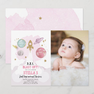 Rymden Planets Girl First Birthday Inbjudan