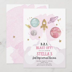 Rymden Planets Girl First Birthday Inbjudan
