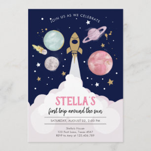 Rymden Planets Girl First Birthday Inbjudan