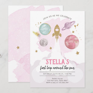 Rymden Planets Girl First Birthday Inbjudan