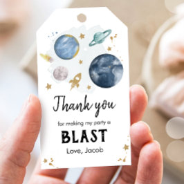 Rymden Planets Guld Boy Birthday Tack Presentetikett