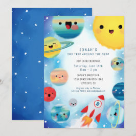 Rymden Planets Rocket Frakt Birthday Inbjudningar