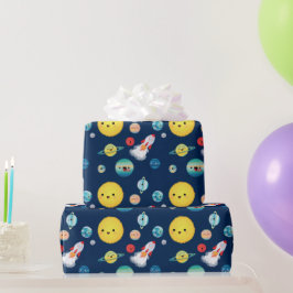 Rymden Planets Rocket Frakt Birthday Presentpapper