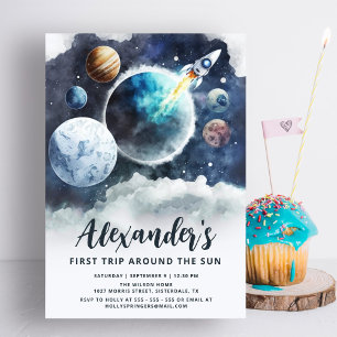 Rymden Planets & Rocket Frakt Boy 1st Birthday Inbjudningar