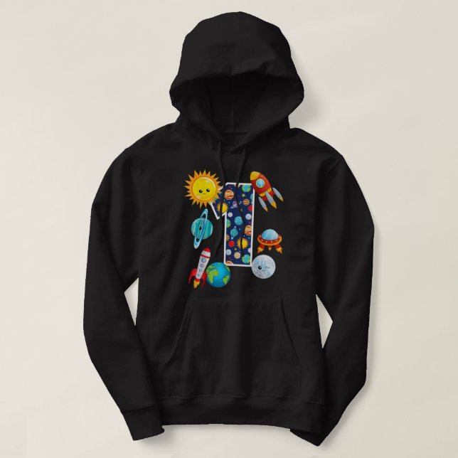 Rymden-planetshandbok 1 år gammal 1:a födelsedag P Hoodie (Design framsida)