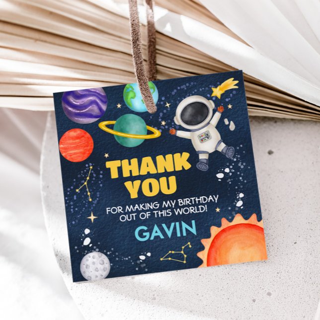 Rymden Resa runt Sol Födelsedagsfest Square Gåvor Etiketter (Trip Around the Sun Outer Space Birthday Party Square Favor Tags)