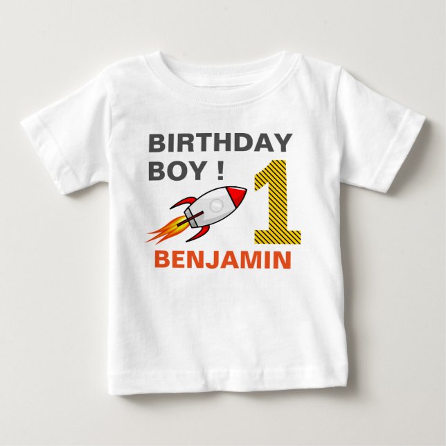 Rymden Rocket 1st Birthday Party T Shirt (Framsida)