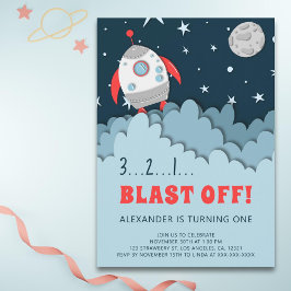 Rymden Rocket Boy First Birthday Inbjudningar