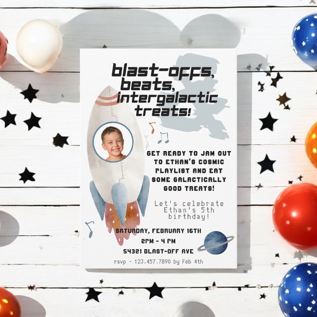 Rymden Rocket Frakt Astronaut Photo Birthday Inbjudningar (Skapare uppladdad)