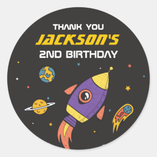 Rymden Rocket Frakt Barns födelsedag Party Runt Klistermärke