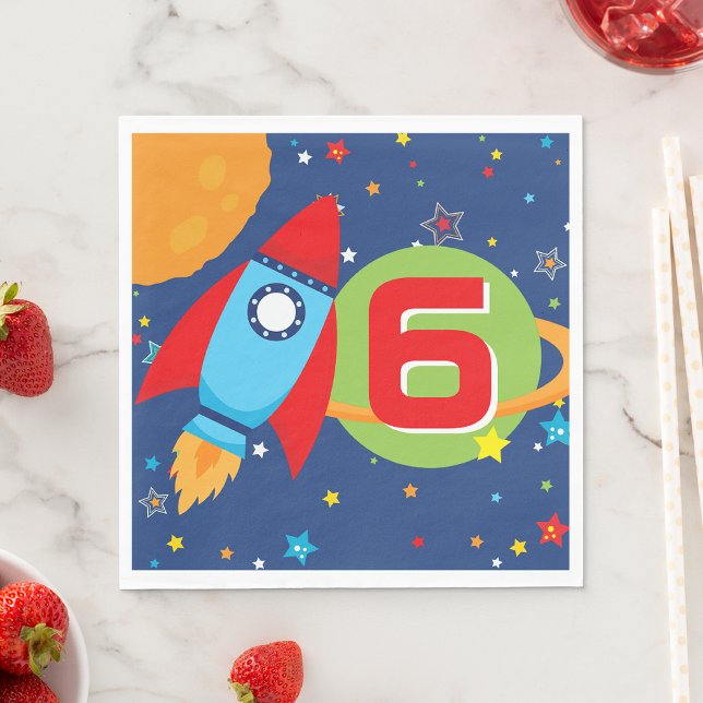 Rymden Rocket Frakt Birthday Age Papper Napkins Pappersservett (Outer Space Rocket Ship Birthday Age Paper Napkins)