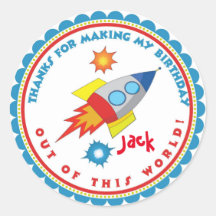 Rymden Rocket Frakt Birthday Favor Stickers