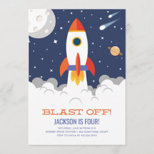 Rymden Rocket Frakt Birthday-inbjudan Inbjudningar