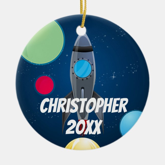 Rymden Rocket Frakt Julgransprydnad Keramik (Framsidan)