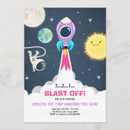 Rymden Rocket Girl Rosa Birthday Inbjudan