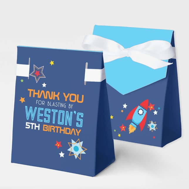 Rymden Rocket Navy & Baby blue favoritrutor Presentaskar (Outer Space Rocket Navy & Blue Gift Favor Boxes)