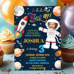 Rymden Rocket Planet Astronaut Birthday Photo Inbjudningar