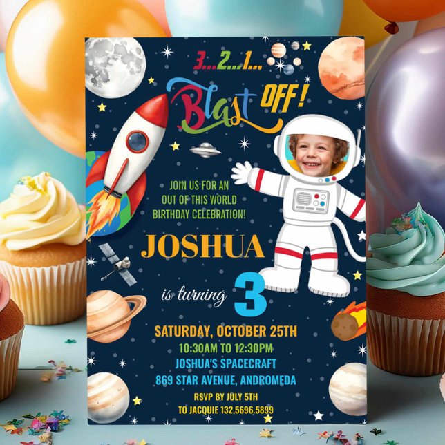 Rymden Rocket Planet Astronaut Birthday Photo Inbjudningar (Skapare uppladdad)