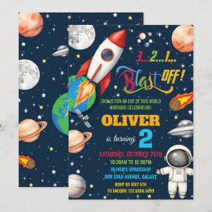 Rymden Rocket Planets Astronaut Birthday Inbjudningar