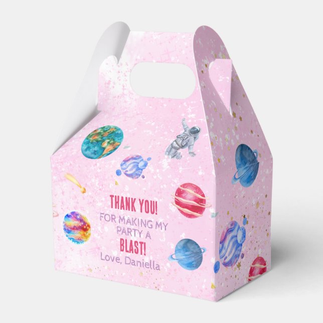 Rymden Rocket Planets blå pojke Birthday Favor Presentaskar (Framsidan Sidan)