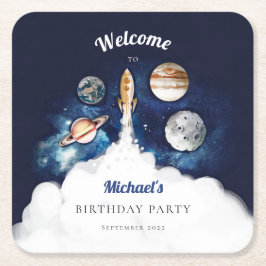 Rymden Rocket Planets Galaxy Pappra Tallrikar Underlägg Papper Kvadrat