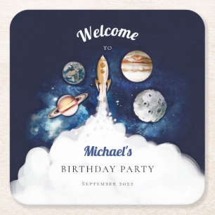 Rymden Rocket Planets Galaxy Pappra Tallrikar Underlägg Papper Kvadrat