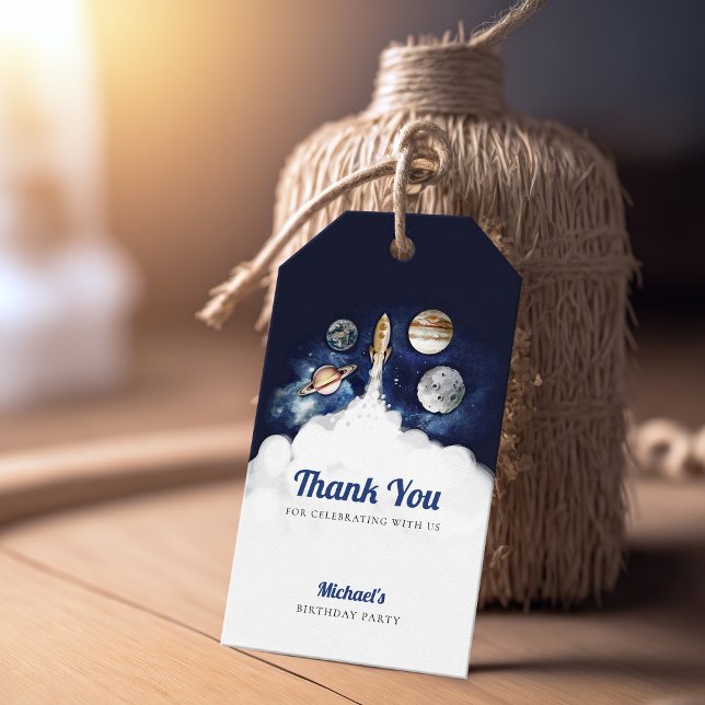 Rymden Rocket Planets Galaxy Presentetikett (Skapare uppladdad)