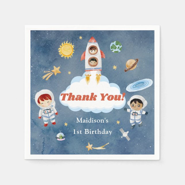 Rymden Rocket Planets Pappra Tallrikar Napkins Pappersservett (Framsidan)