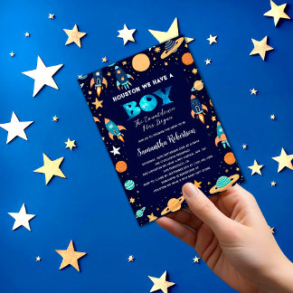 Rymden Rockets Planets Navy Blue Baby Shower Inbjudningar
