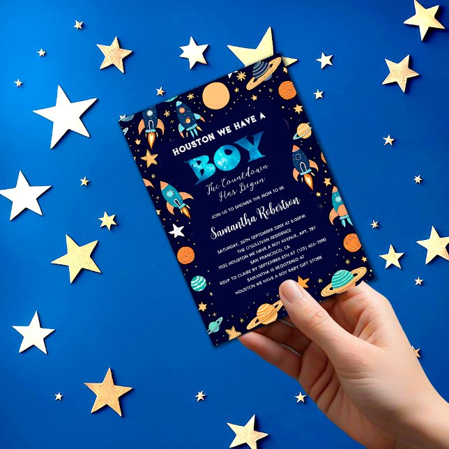 Rymden Rockets Planets Navy Blue Baby Shower Inbjudningar (Skapare uppladdad)
