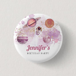 Rymden Rosa Rocket Planets Galaxy Button Knapp