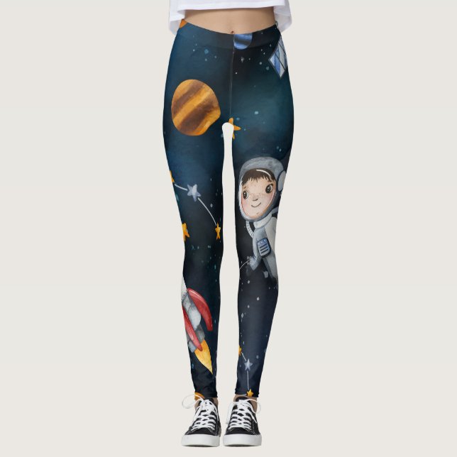 Rymden Shuttle Night Stars Planet Leggings (Framsida)