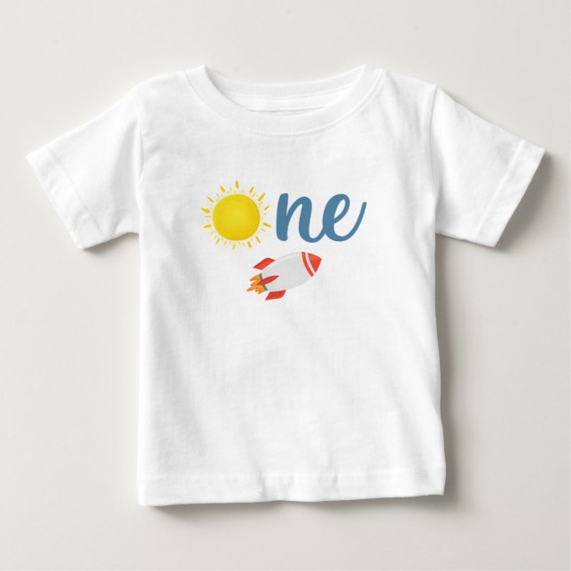 Rymden Sol Rocket First Birthday Shirt T Shirt (Framsida)