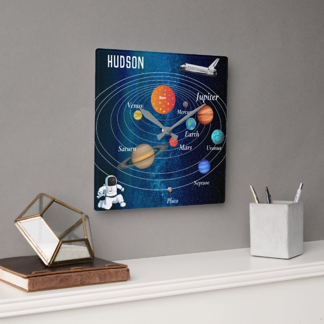 Rymden Solar System Astronaut Spaceshippstift Plut Fyrkantig Klocka (Kontor)