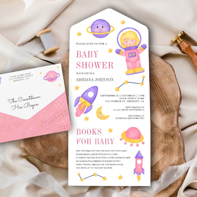 Rymden Söt Rosa Flickastronaut Baby Shower (Skapare uppladdad)