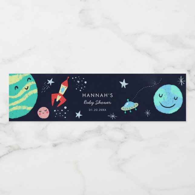 Rymden Stars Boy Baby Shower Vattenflaskor Etikett (Singel etikett)