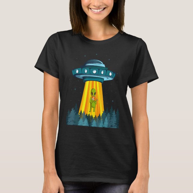 Rymden Utomjordingar Spaceship Alien Cat Spacecraf T Shirt (Framsida)