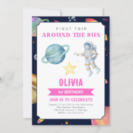 Rymden Watercolor 1:a Birthday Girls Inbjudningar