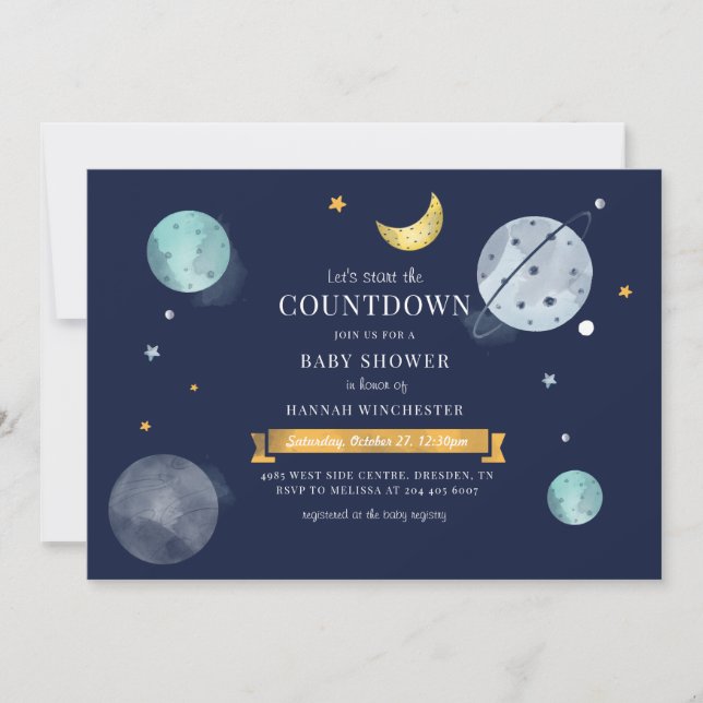 Rymden Watercolor Galaxy Baby Shower Inbjudningar (Framsida)