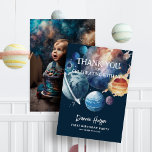 Rymden Watercolor Photo Boy 1st Birthday Tack Kort<br><div class="desc">Rymden Watercolor Photo Boy 1:a födelsedagstack för ditt kort</div>